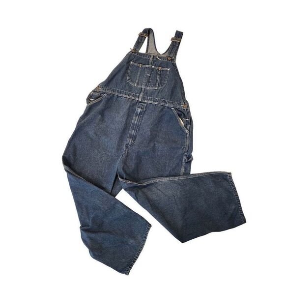 Vintage 80s Roebucks Mens Long Blue Demin Overalls 54 Farmer Ranch Country - Picture 5 of 9